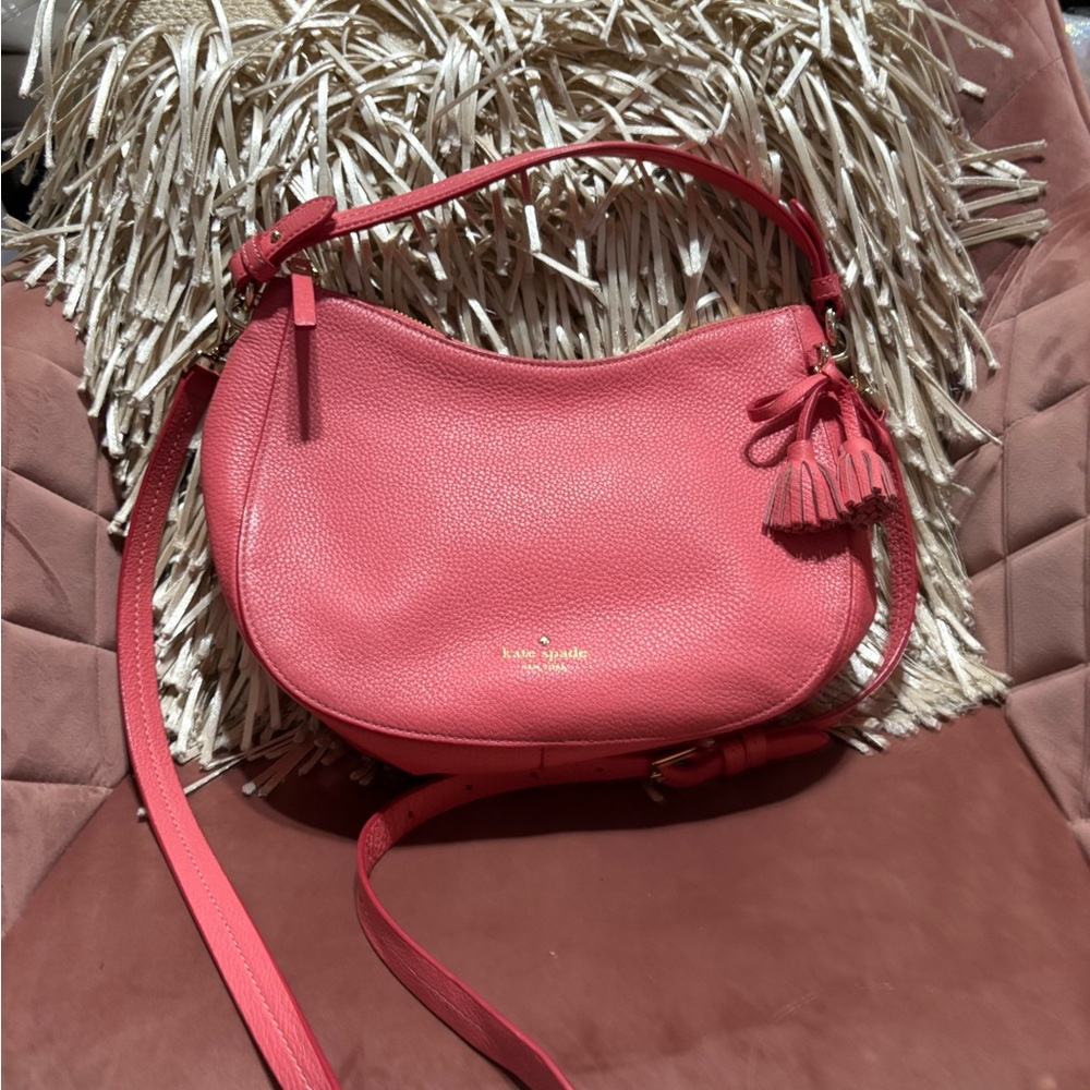 Kate Spade New York Pink/coral Leather Shoulder Bag Crossbody bag side tassels